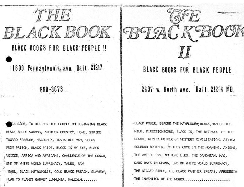 Black and white scanned copy of an ad for a black bookstore. 