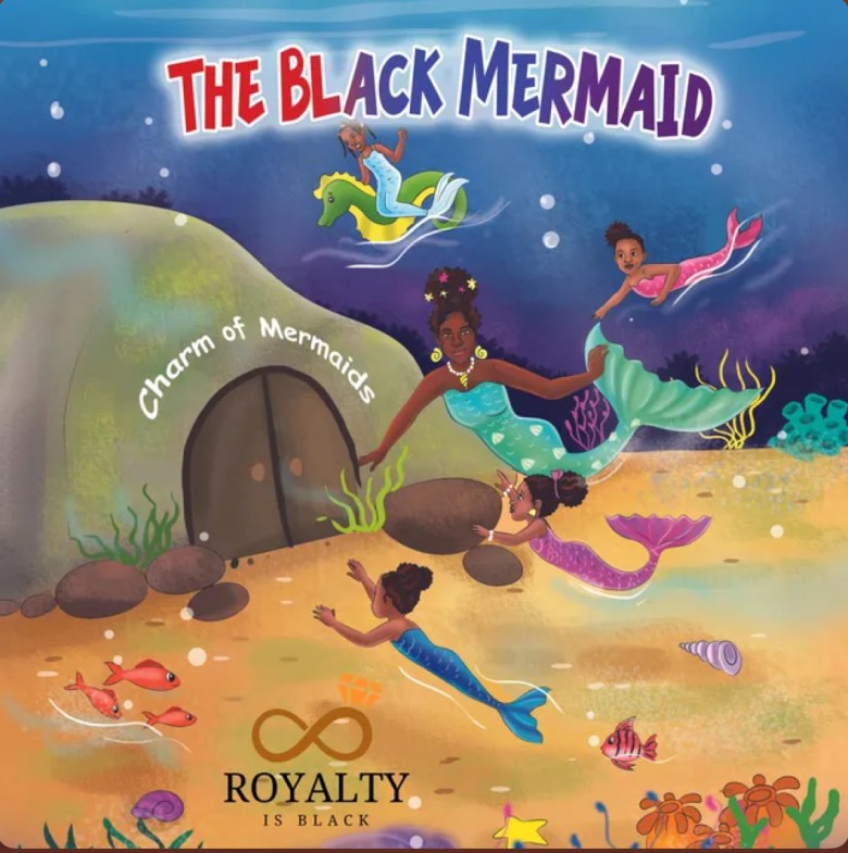 Illustrated book cover of Flow Those ABCS. Featuring black and brown mermaids.
