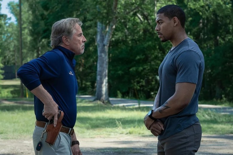 Don Johnson as Chief Sandy Burnne and Aaron Pierre as Terry Richmond in Jeremy Saulnier’s “Rebel Ridge.”
