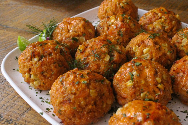 A photograph of smoked salmon cakes.