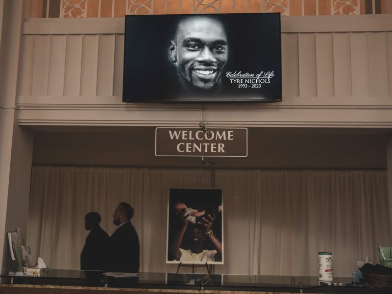 The image of a smiling Tyre Nichols stayed on the screens after his service at Mississippi Boulevard Christian Church in Feb. 2023.
