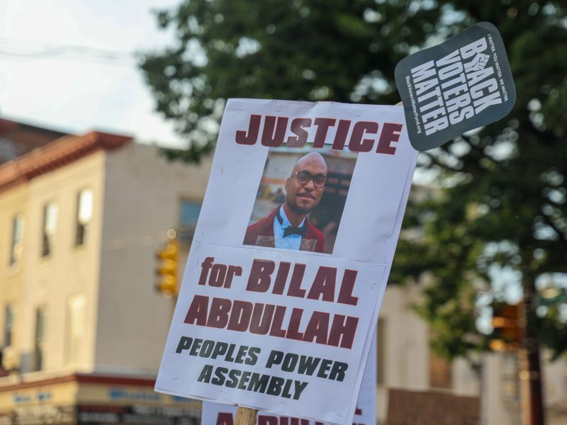A sign callng for justice for Bilal Abdullah.