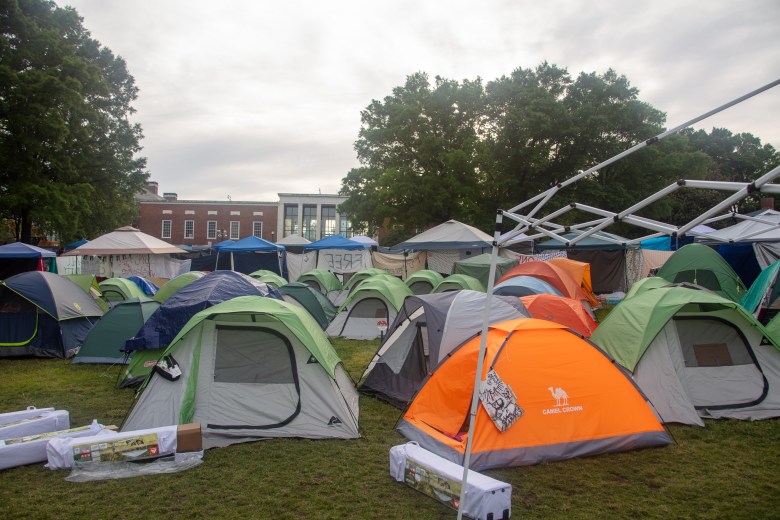 Tents at an encampment at Johns Hopkins University.
