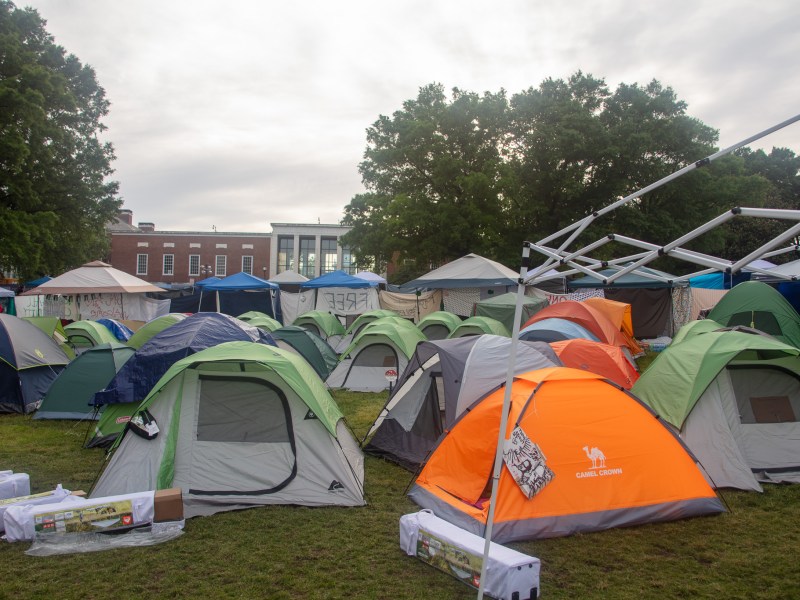 Tents at an encampment at Johns Hopkins University.