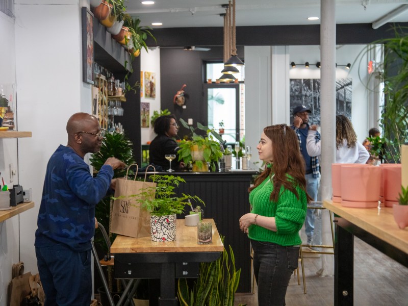 A photo of a man and woman in Stem & Vine, a store that sells plants in Baltimore City.