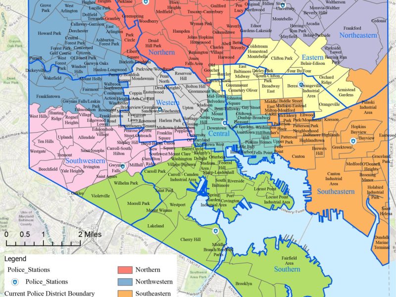Map of Baltimore, broken down by policing districts