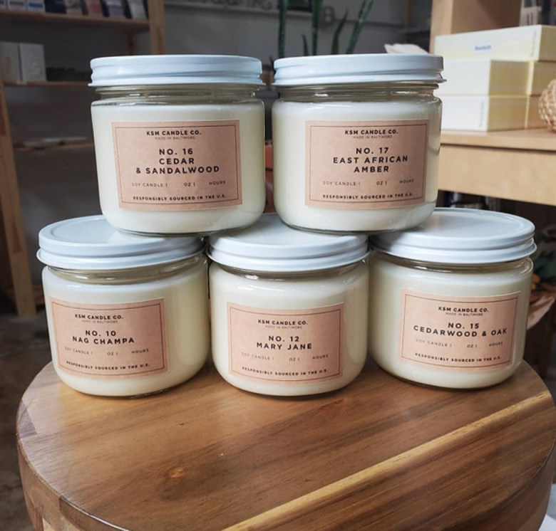 Jars of candles on display.