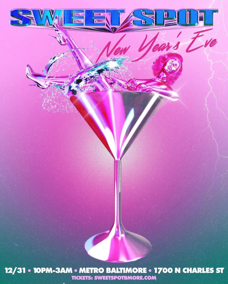 Flyer for a NYE event, Sweet Spot New Year's Eve.