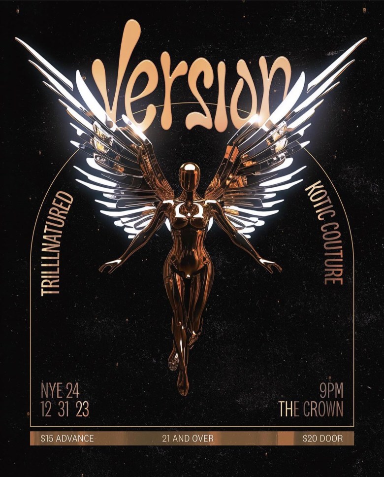 Flyer for NYE Event, Version. NYE 24 12/31/23 9pm The Crown