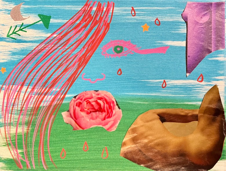 A multicolored collage artwork
