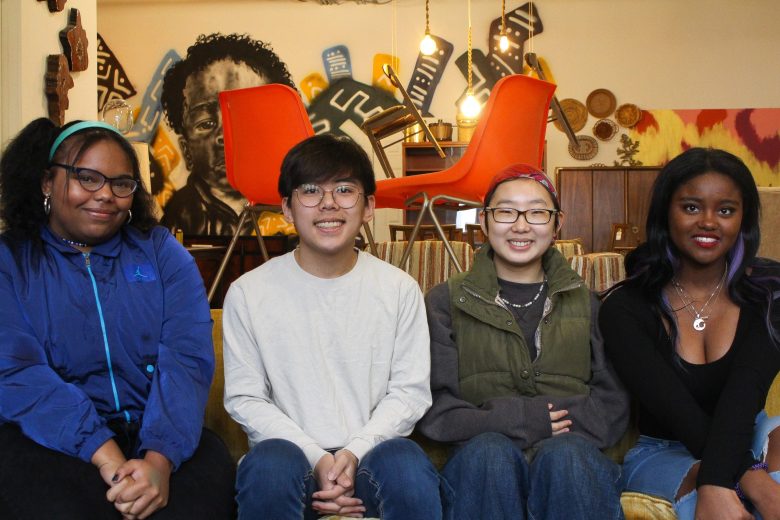 A photo of Baltimore Student Union members Camille Coffey, Ethan Eblaghie, Zoe Hong, and Destiny Stewart.