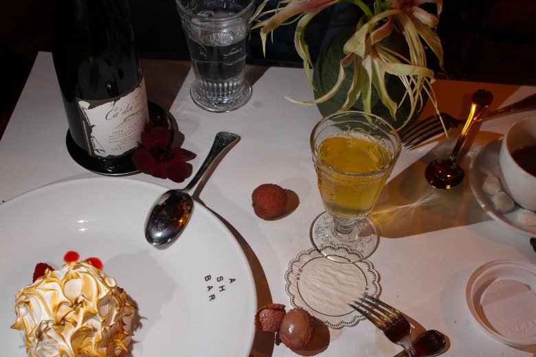 Champagne and baked alaska at Ulysses. The last course before you stumble over to to Blooms, their decadent cocktail bar.