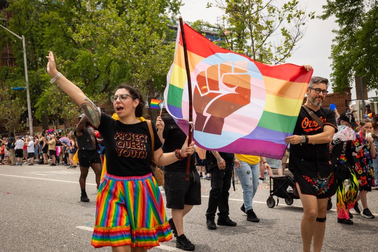 Members of the Baltimore Teachers Union walk in the Baltimore Pride Parade.