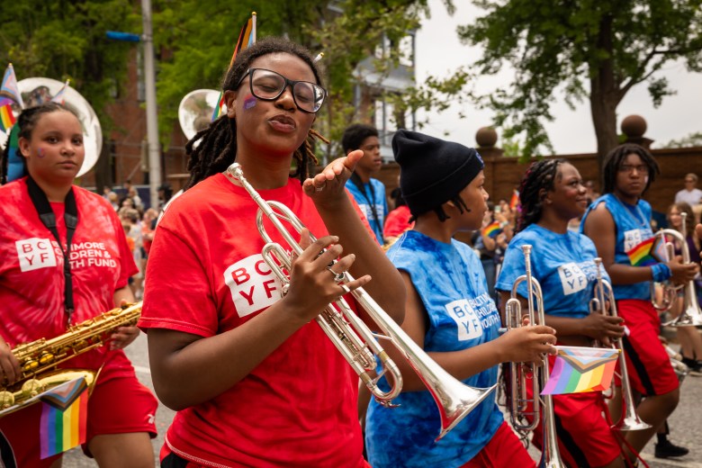 Musicians performing in the marching band of the Baltimore Children and Youth Fund during the June 14th Pride Parade.