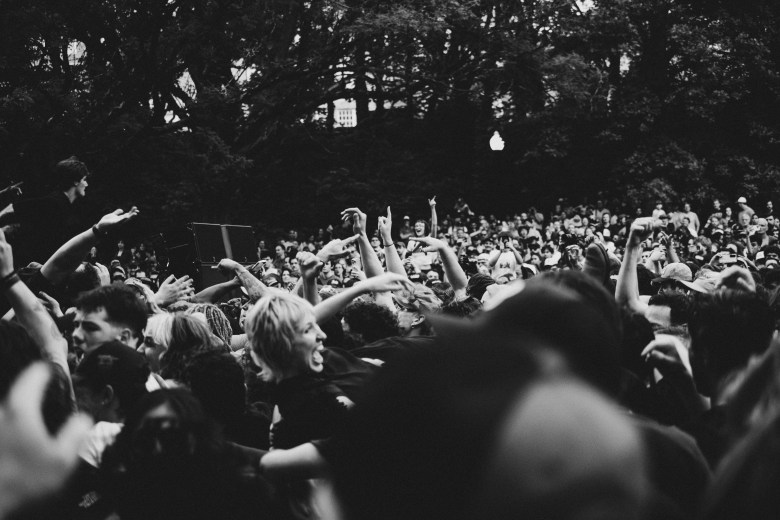 The crowd in the mosh pit.