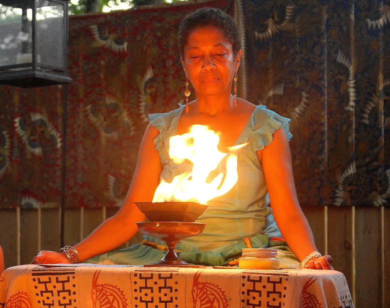 Maria Broom practicing Agnihotra, 2011.